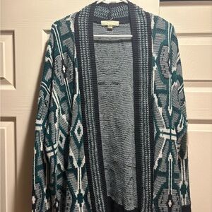 Sleeping on Snow Anthropologie Geometric Cardigan M Oversized Green Knit Sweater